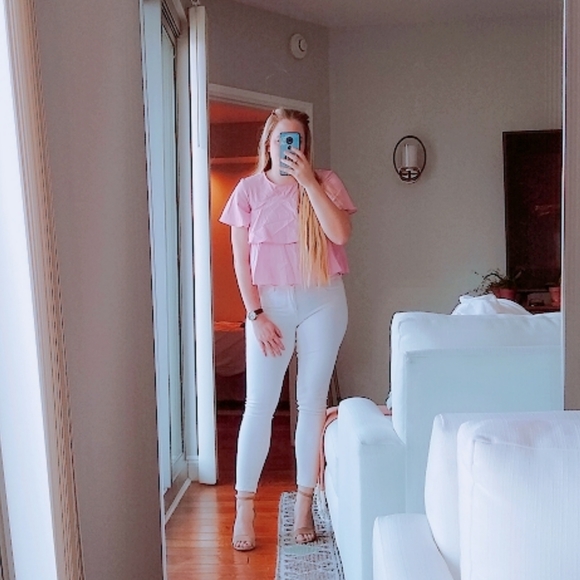 💙NWT zara millennial pink dual tier ruffle blouse - Picture 1 of 5